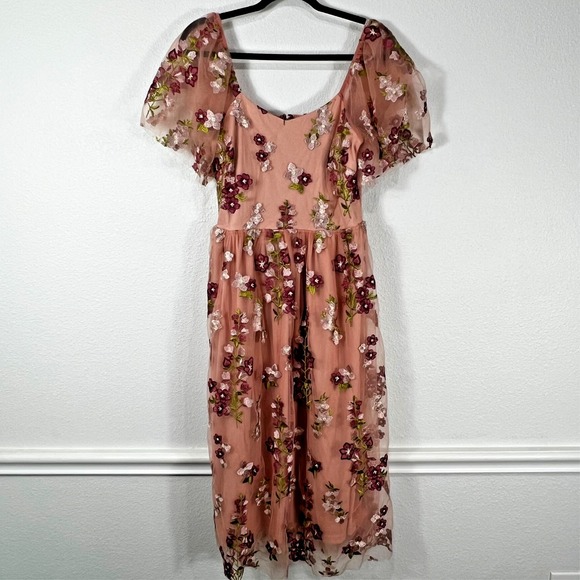 Baltic Born Gwyneth Tulle Midi Dress Women's M Pink Sheer Lined Short Sleeve NWT - Picture 1 of 16